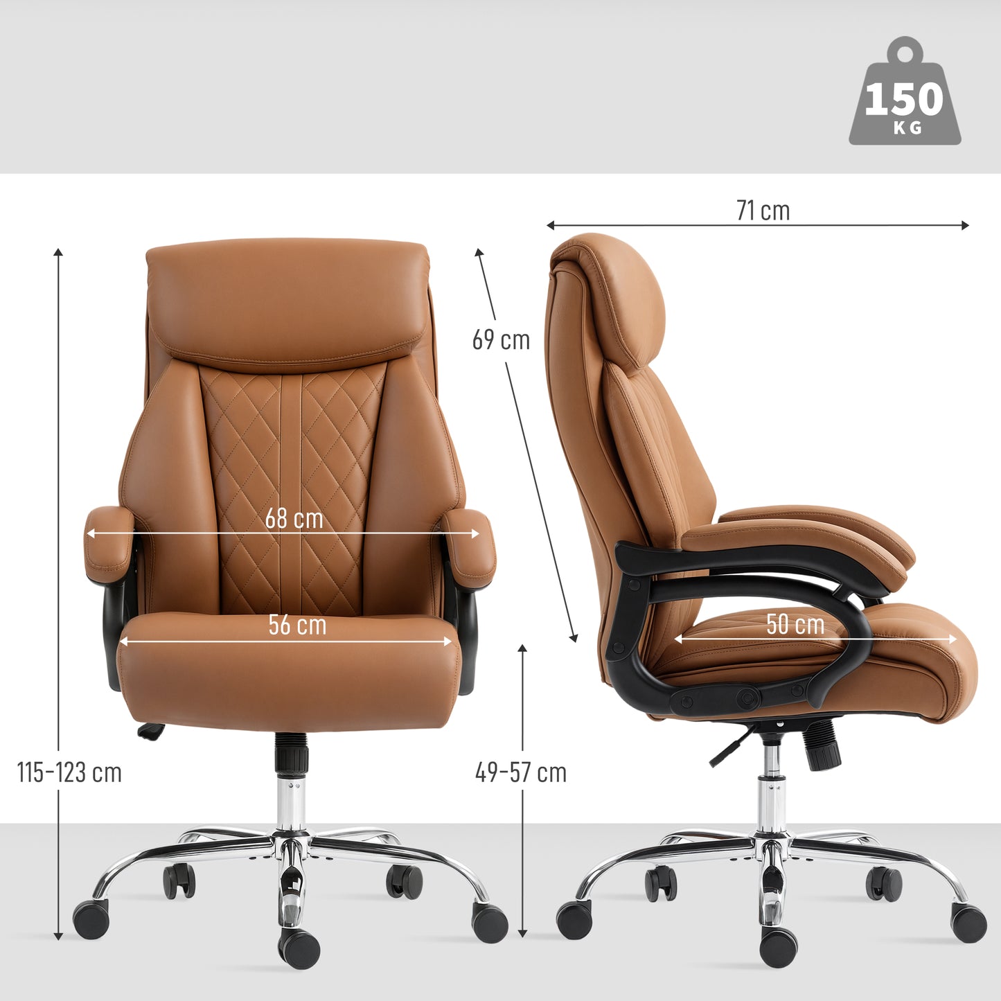 HOMCOM Spring Padded Faux Leather Office Chair with Super Padded, Reclining Office Chair - Light Brown