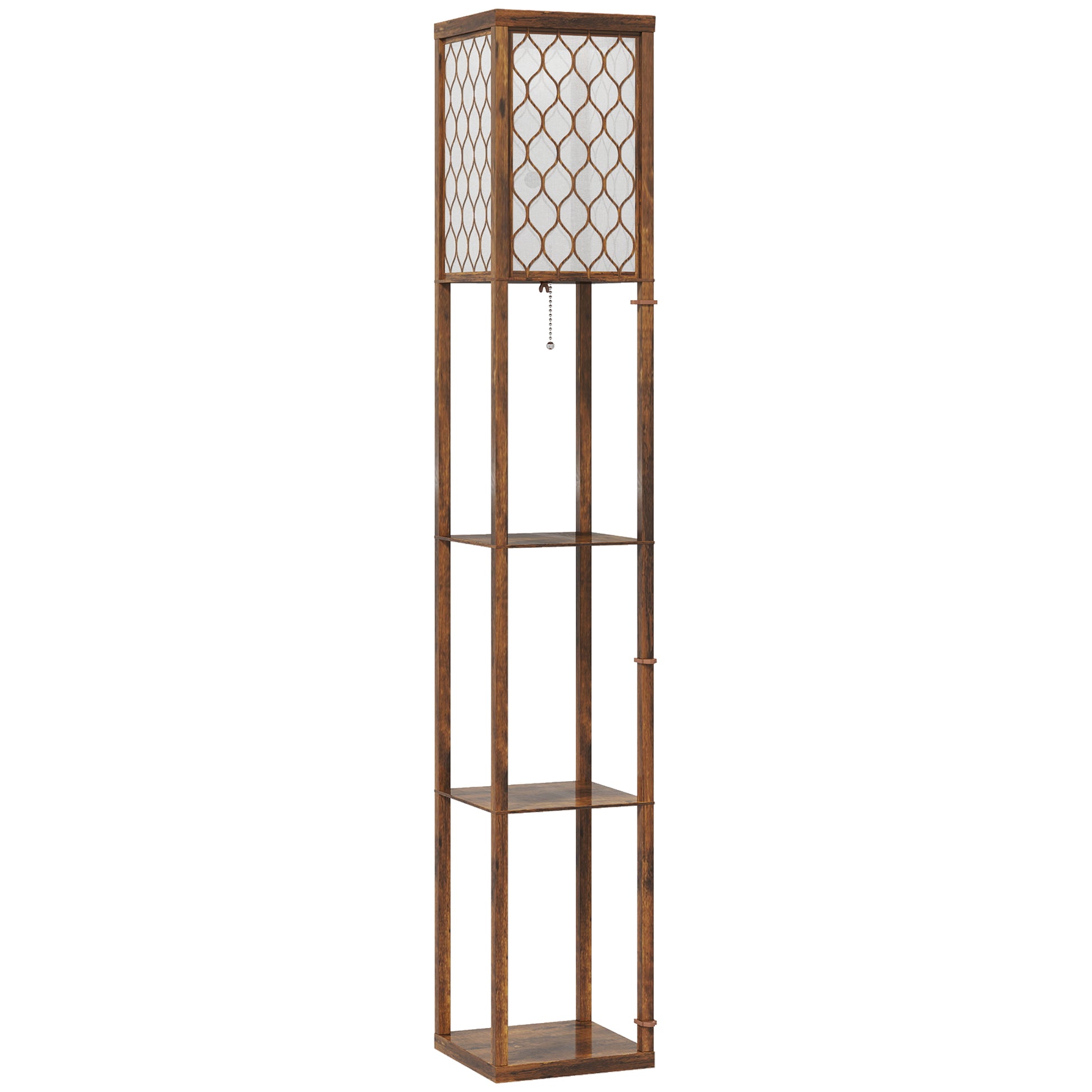 Photo of HOMCOM Three-Shelf Standing Lamp - Rustic Brown/White in Brown/White colour on a white background