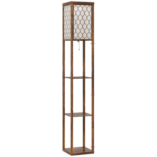 Photo of HOMCOM Three-Shelf Standing Lamp - Rustic Brown/White in Brown/White colour on a white background
