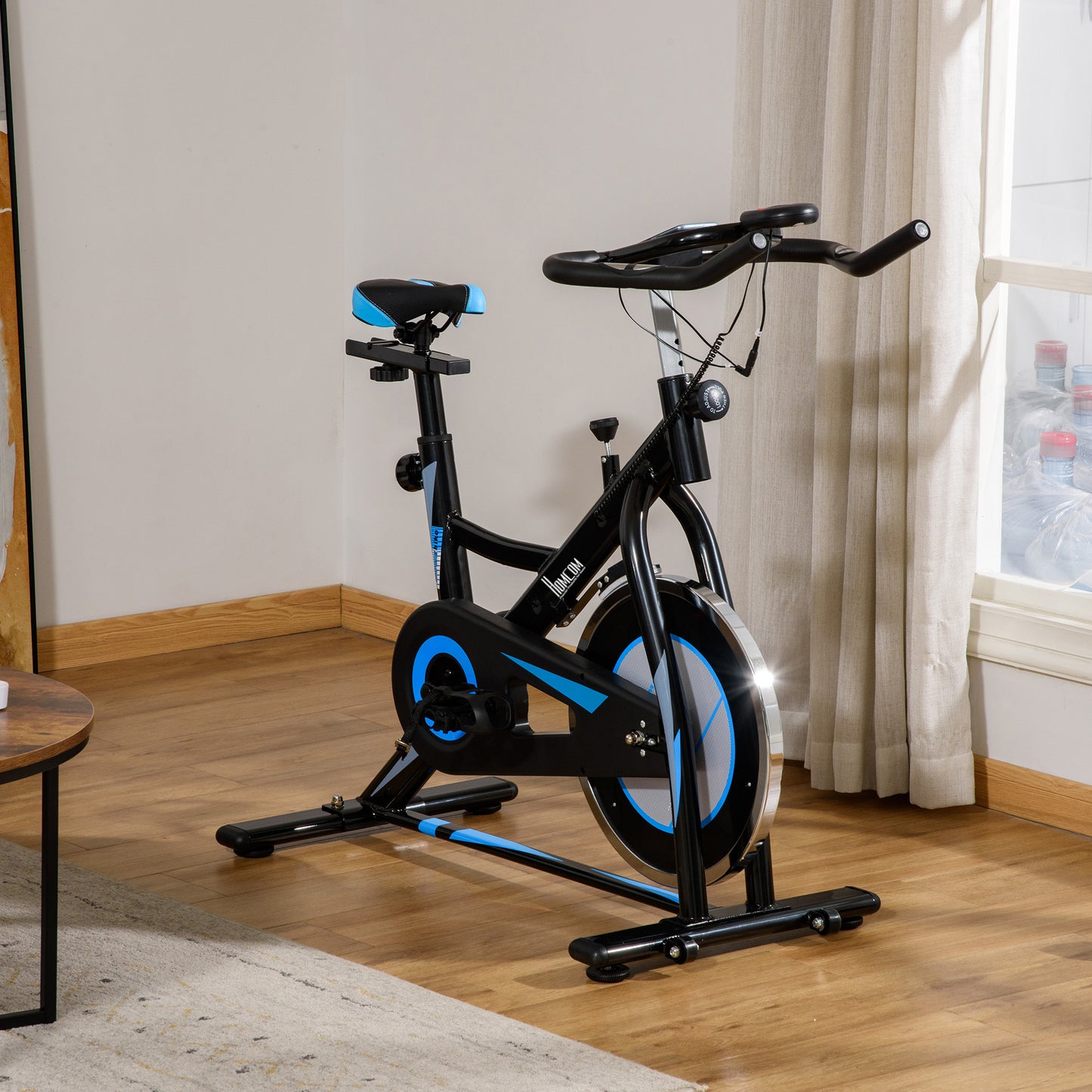 HOMCOM Stationary Exercise Bike, 8kg Flywheel Indoor Cycling Workout Fitness Bike, Adjustable Resistance Cardio Exercise Machine w/ LCD Monitor Pad and Phone Holder for Home, Gym, Office, Black