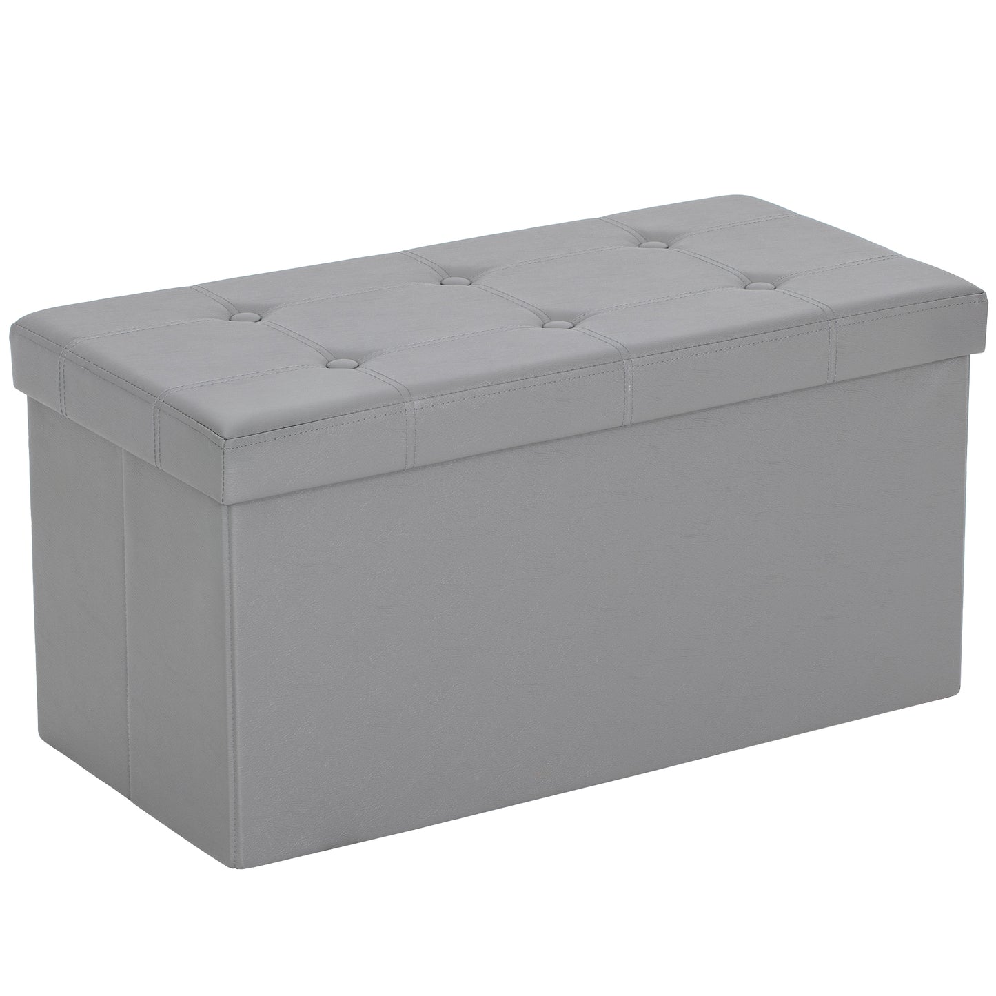 Photo of HOMCOM Storage Ottoman Bench, 89L PU Leather Folding Foot Rest Stool, End of Bed Bench, Easy Assembly, for Living Room, Bedroom, Entryway, Grey in Grey colour on a white background