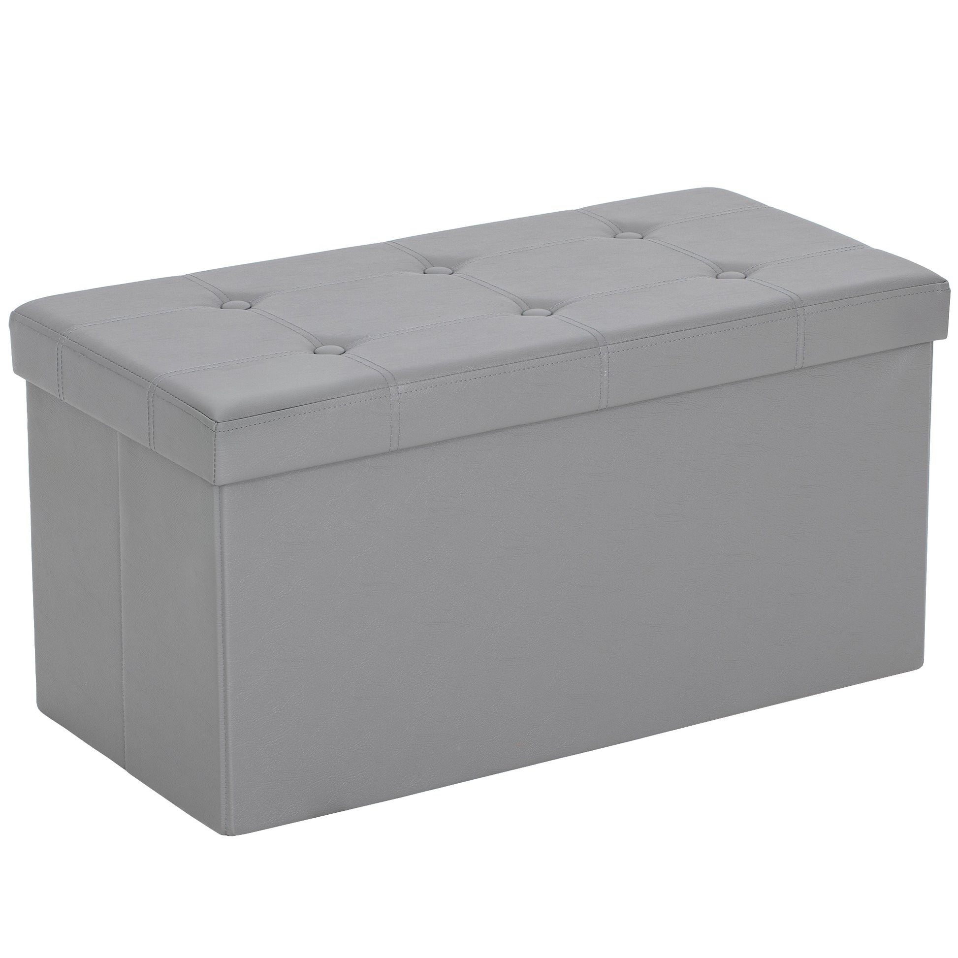 Photo of HOMCOM Storage Ottoman Bench, 89L PU Leather Folding Foot Rest Stool, End of Bed Bench, Easy Assembly, for Living Room, Bedroom, Entryway, Grey in Grey colour on a white background