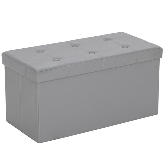 Photo of HOMCOM Storage Ottoman Bench, 89L PU Leather Folding Foot Rest Stool, End of Bed Bench, Easy Assembly, for Living Room, Bedroom, Entryway, Grey in Grey colour on a white background