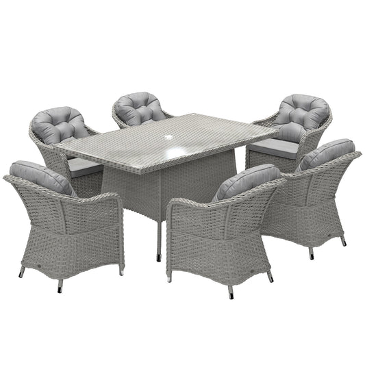 Photo of Outsunny Seven-Piece Rattan Dining Set - Light Grey in Grey colour on a white background