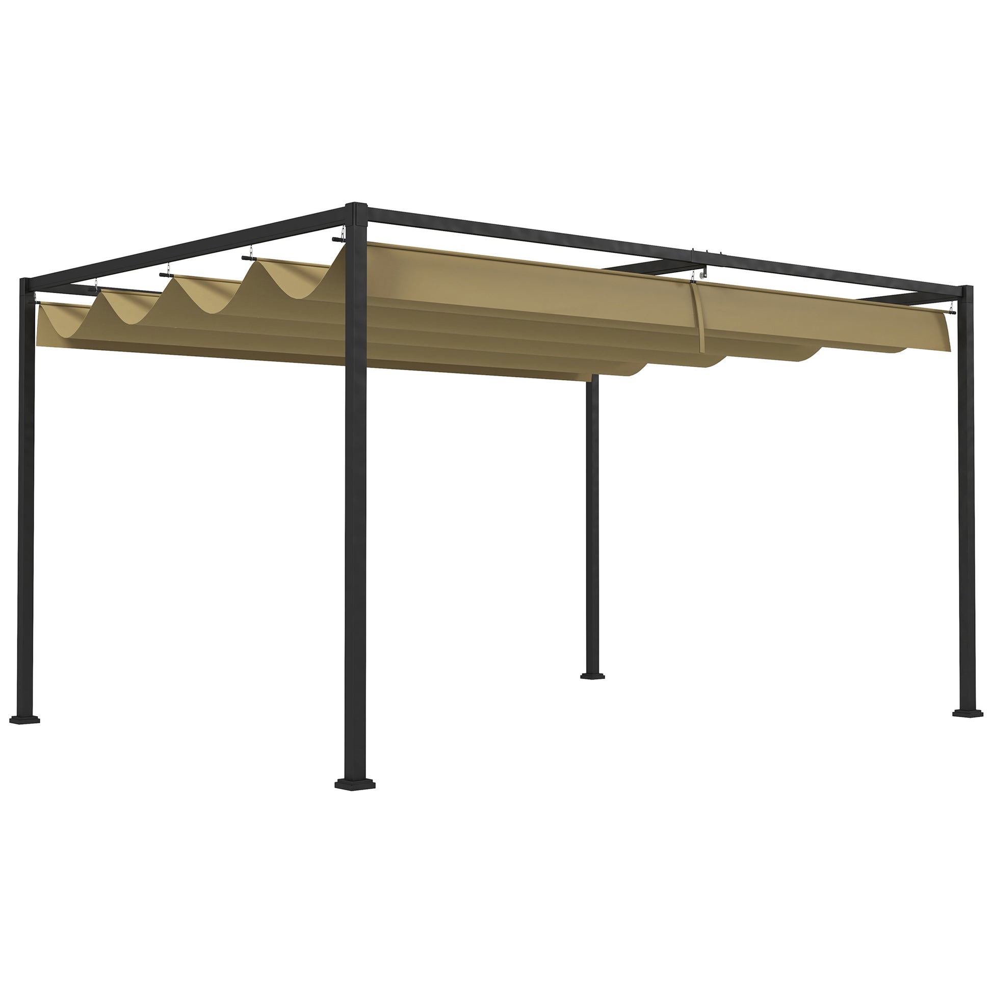 Photo of Outsunny 3x2m Metal Pergola with Retractable Roof, Garden Gazebo Canopy Shelter for Outdoor, Patio, Khaki in Khaki colour on a white background