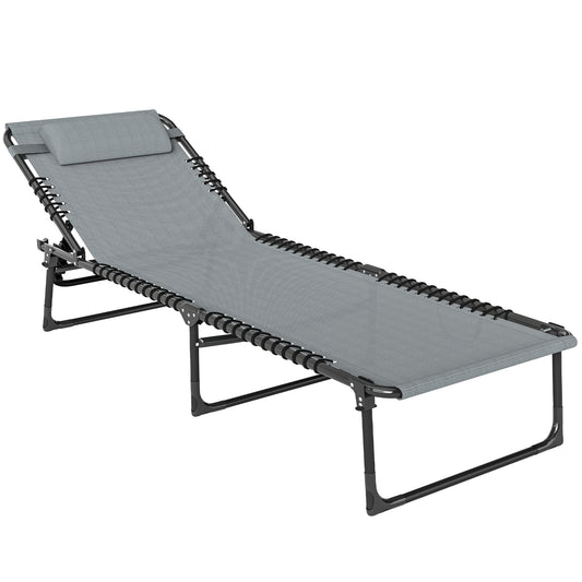 Photo of Outsunny Folding Sun Lounger, with Four-Position Back - Light Grey in Grey colour on a white background