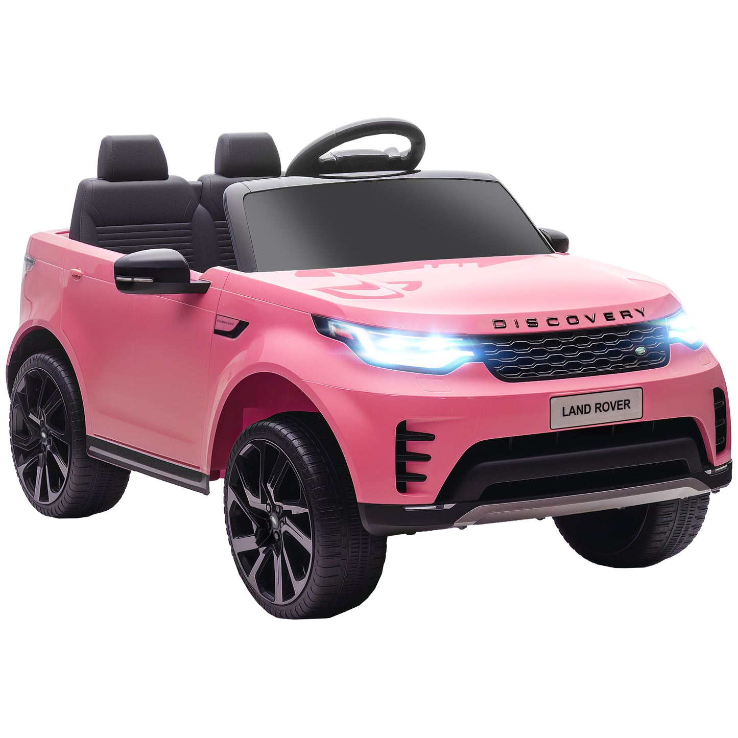 Photo of AIYAPLAY Land Rover Discovery Licensed 12V Kids Electric Car with Remote, 4 Wheel Suspension, Slow Start, Lights, Music, Pink in Pink colour on a white background