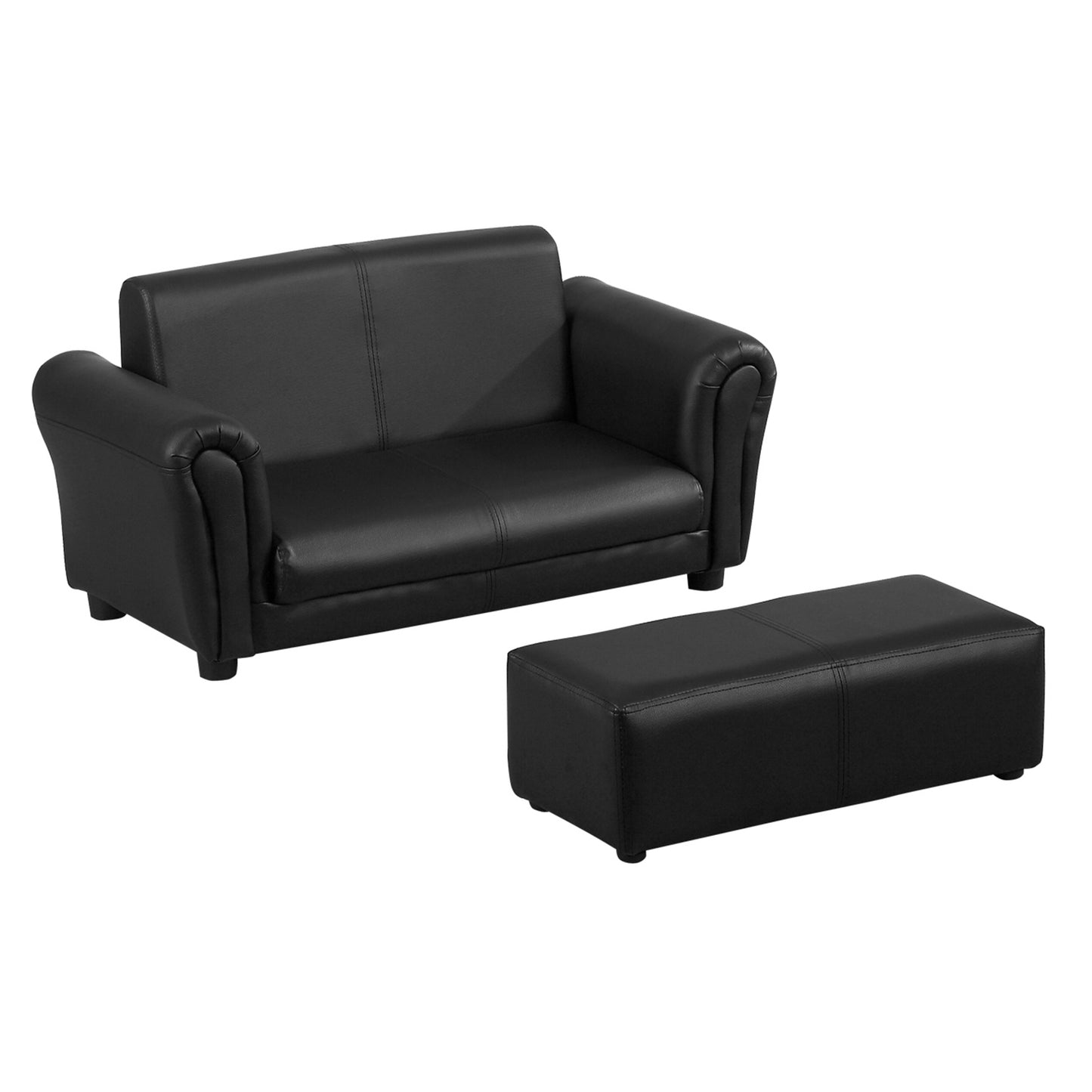 Photo of HOMCOM Kids Sofa Bed Kids Twin Sofa Toddler Chair 2 Seater Kids Twin Sofa Chair Boys Girls Couch w/ Footstool (Black) in (Black) colour on a white background