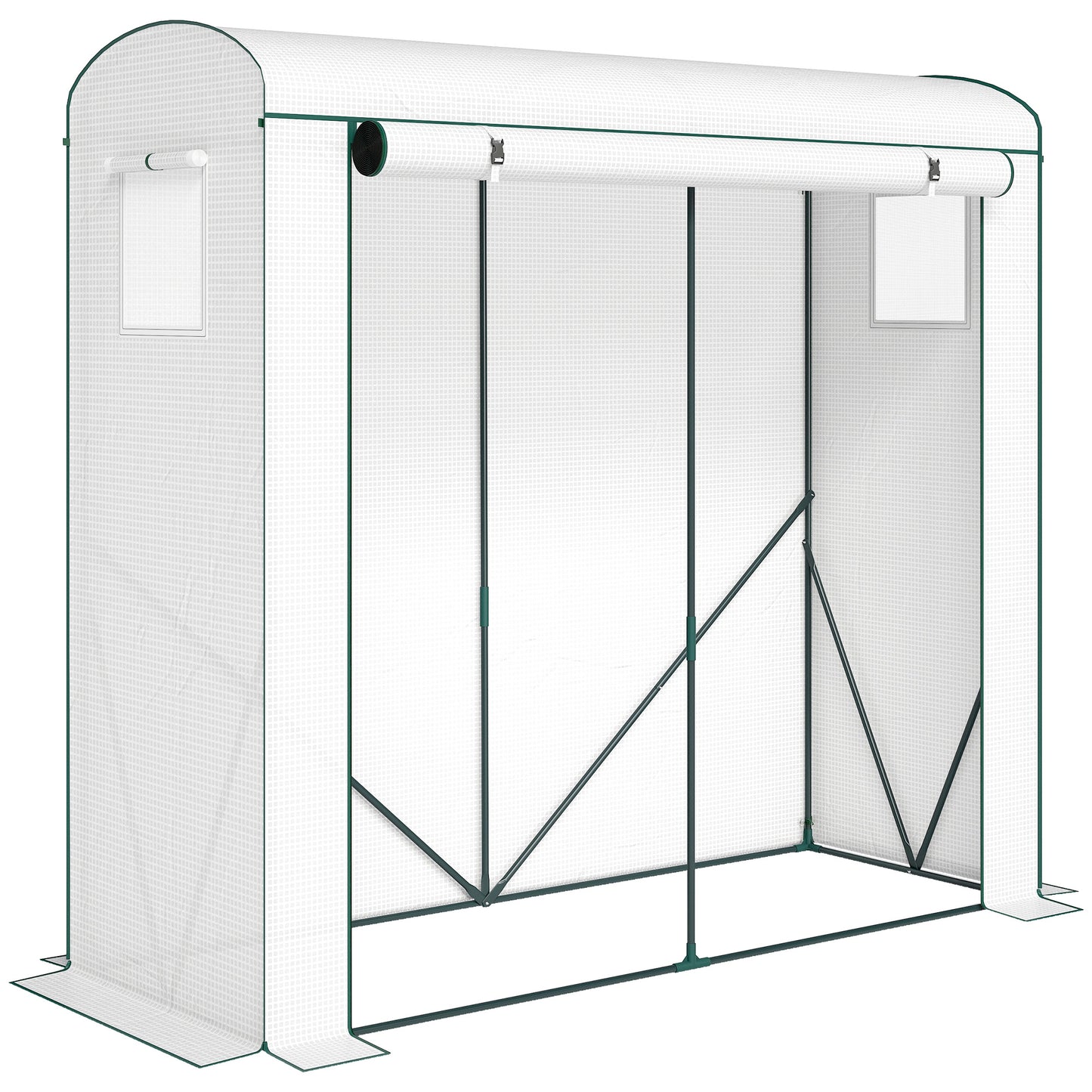 Photo of Outsunny Mini Greenhouse, Garden Tomato Growhouse with Roll-Up Door and 2 Mesh Windows, PE Cover, 200 x 75 x 188 cm, White in White colour on a white background