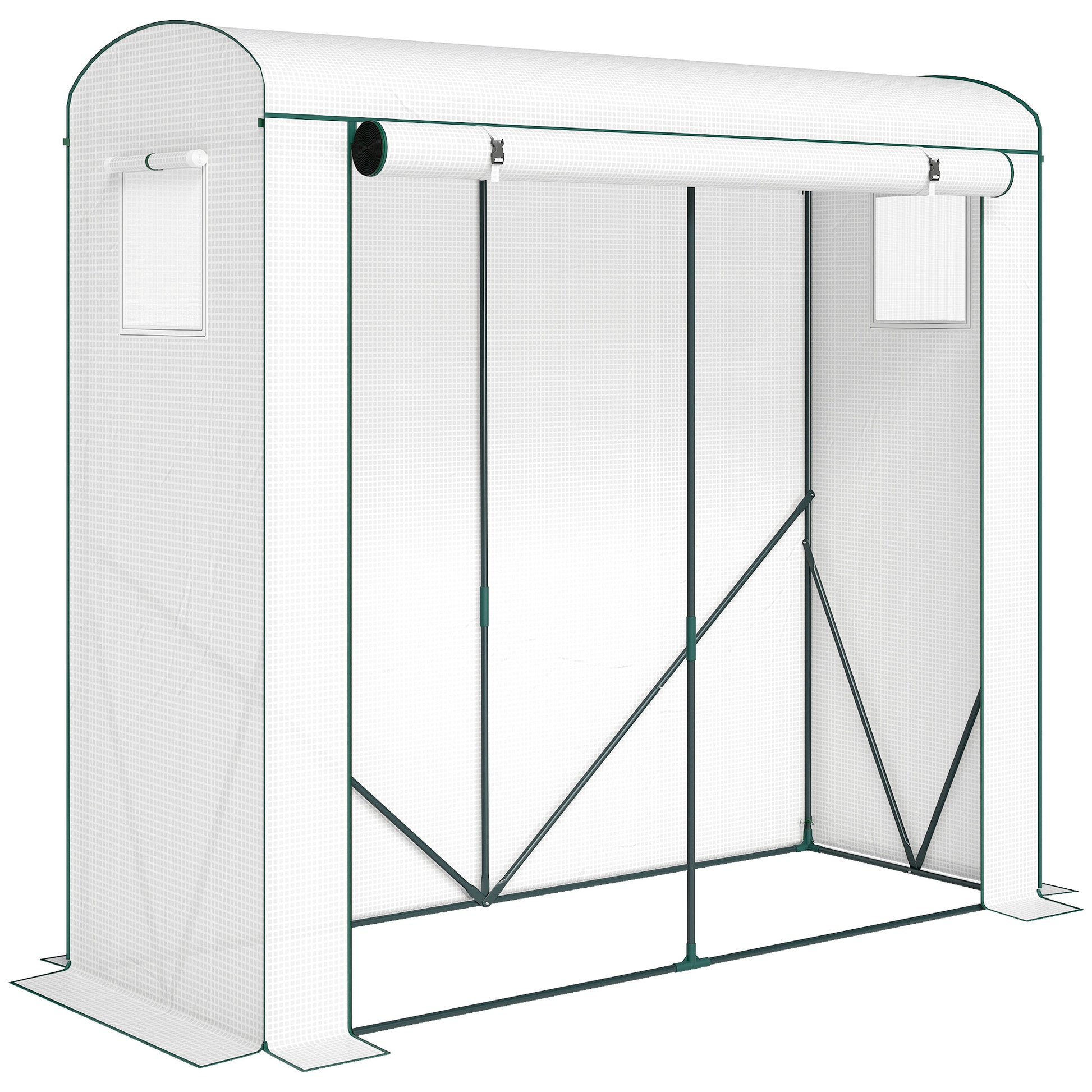 Photo of Outsunny Mini Greenhouse, Garden Tomato Growhouse with Roll-Up Door and 2 Mesh Windows, PE Cover, 200 x 75 x 188 cm, White in White colour on a white background
