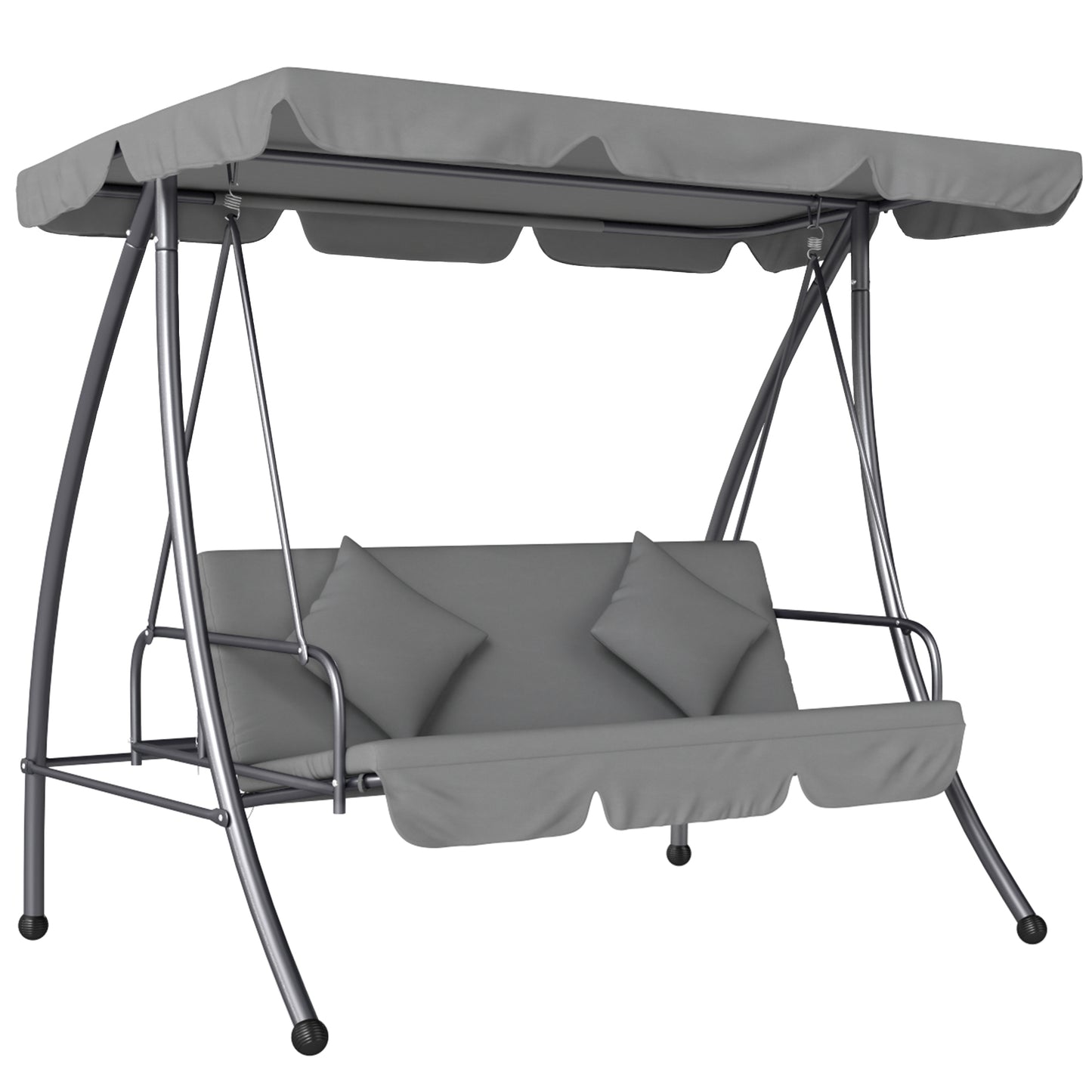 Photo of Outsunny Outdoor 2-in-1 Swing Chair Lounger 3 Seater Garden Swing Seat Bed Convertible Tilt Canopy W/ Cushion, Light Grey in Grey colour on a white background