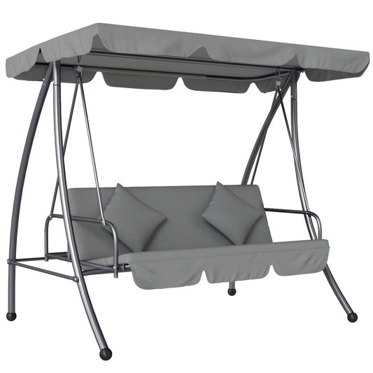 Photo of Outsunny Outdoor 2-in-1 Swing Chair Lounger 3 Seater Garden Swing Seat Bed Convertible Tilt Canopy W/ Cushion, Light Grey in Grey colour on a white background