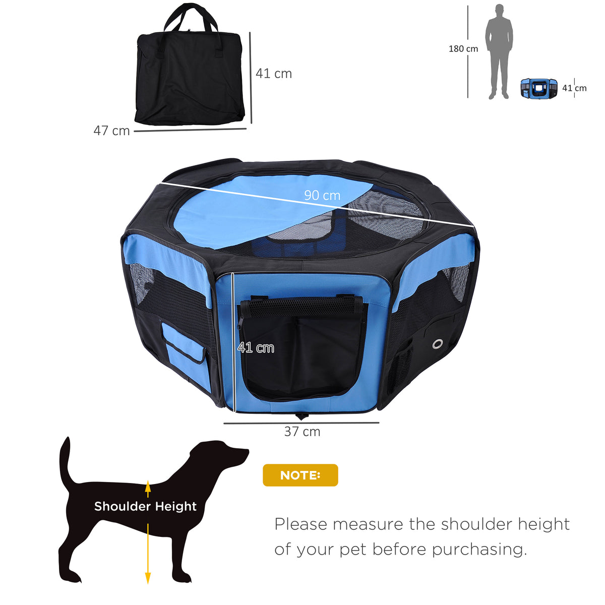PawHut 600D Oxford Soft Fabric Kennel, Portable Lightweight Cat Dog Playpen, Foldable Pet Puppy Rabbit Guinea Pig Pen Run Dia 90 x 41H cm Indoor & Outdoor Blue