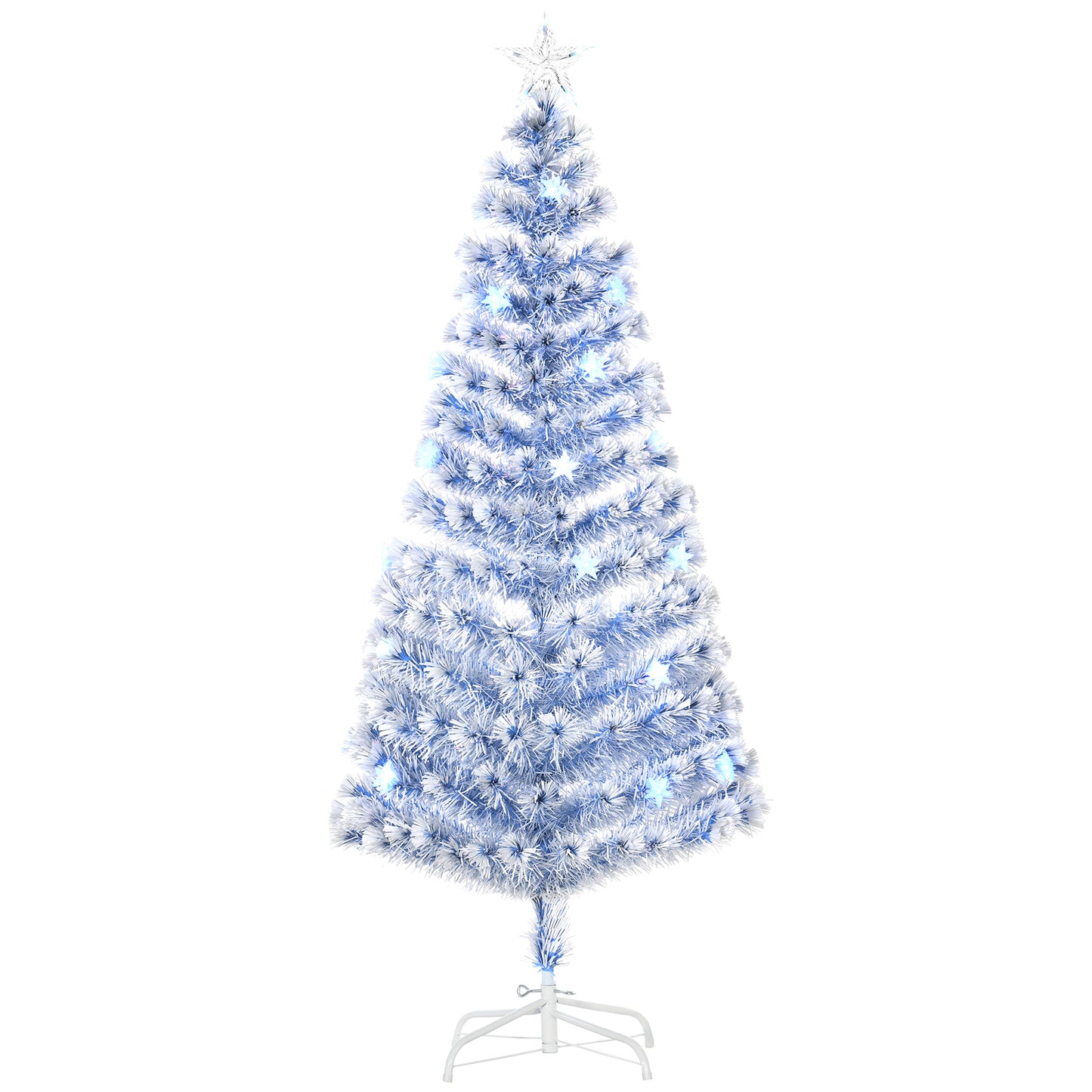 Photo of HOMCOM 6FT Artificial Fibre Optic Christmas Tree Seasonal Decoration w/ LED Lights Pre-Lit Easy Store White Blue in Blue colour on a white background