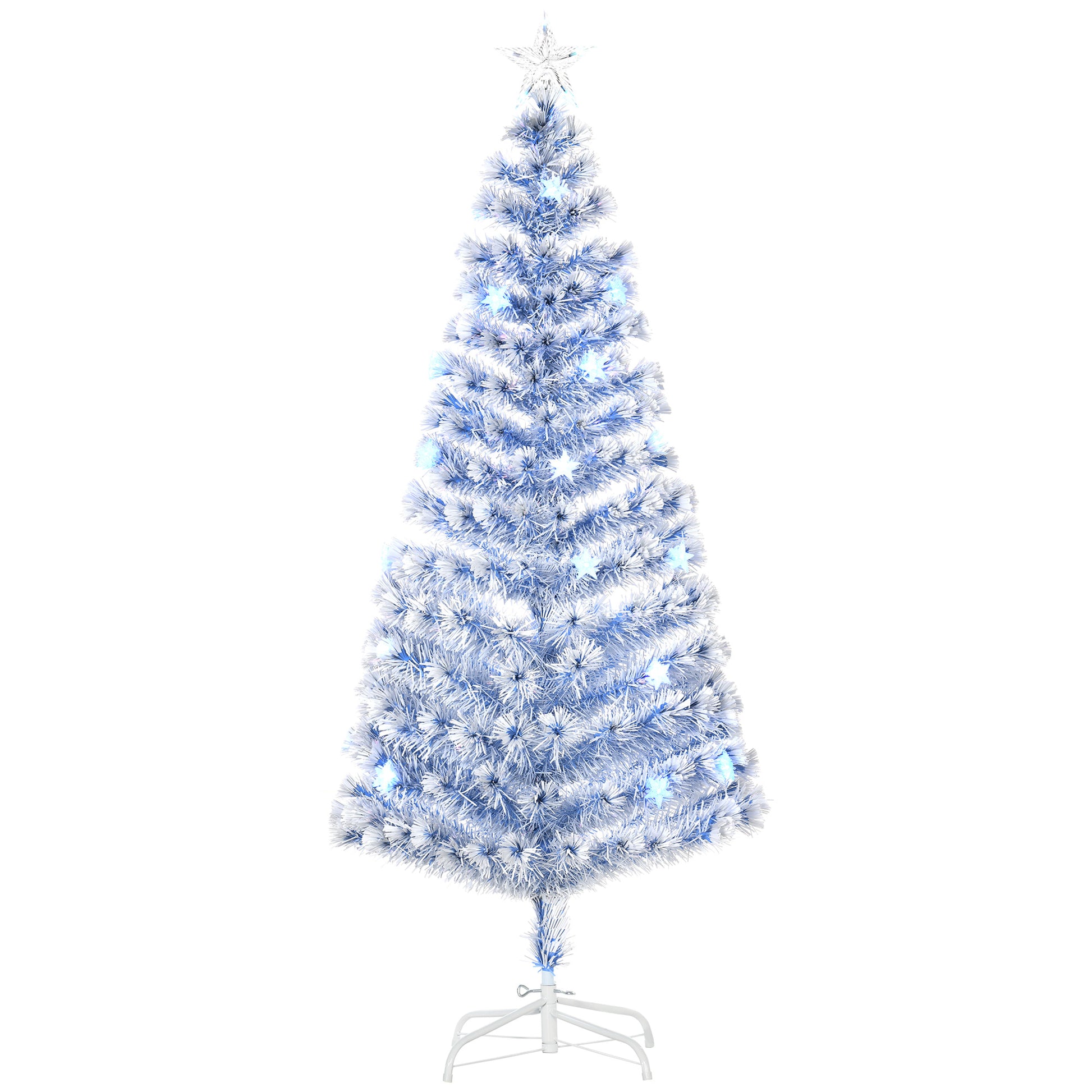 Photo of HOMCOM 6FT Artificial Fibre Optic Christmas Tree Seasonal Decoration w/ LED Lights Pre-Lit Easy Store White Blue in Blue colour on a white background