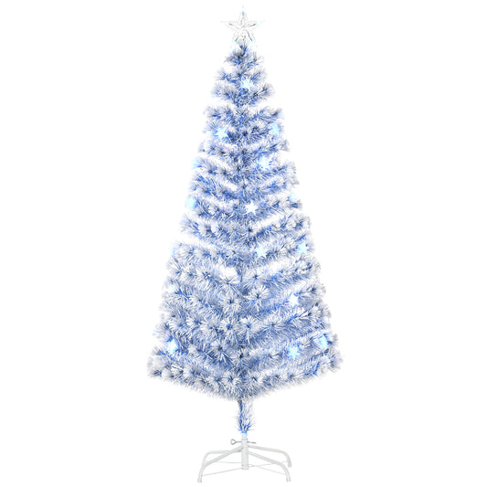 Photo of HOMCOM 6FT Artificial Fibre Optic Christmas Tree Seasonal Decoration w/ LED Lights Pre-Lit Easy Store White Blue in Blue colour on a white background