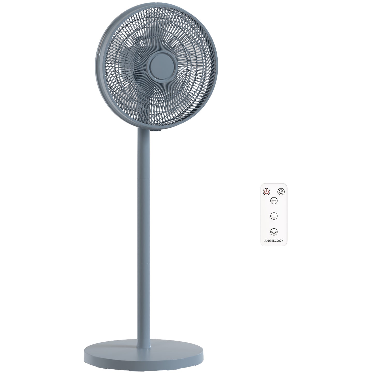 Photo of HOMCOM 40 cm Standing Fan, Cooling Floor Fan with 80° Oscillating, Adjustable Tilt and Height, 4 Speed, Remote Control, Grey in Grey colour on a white background