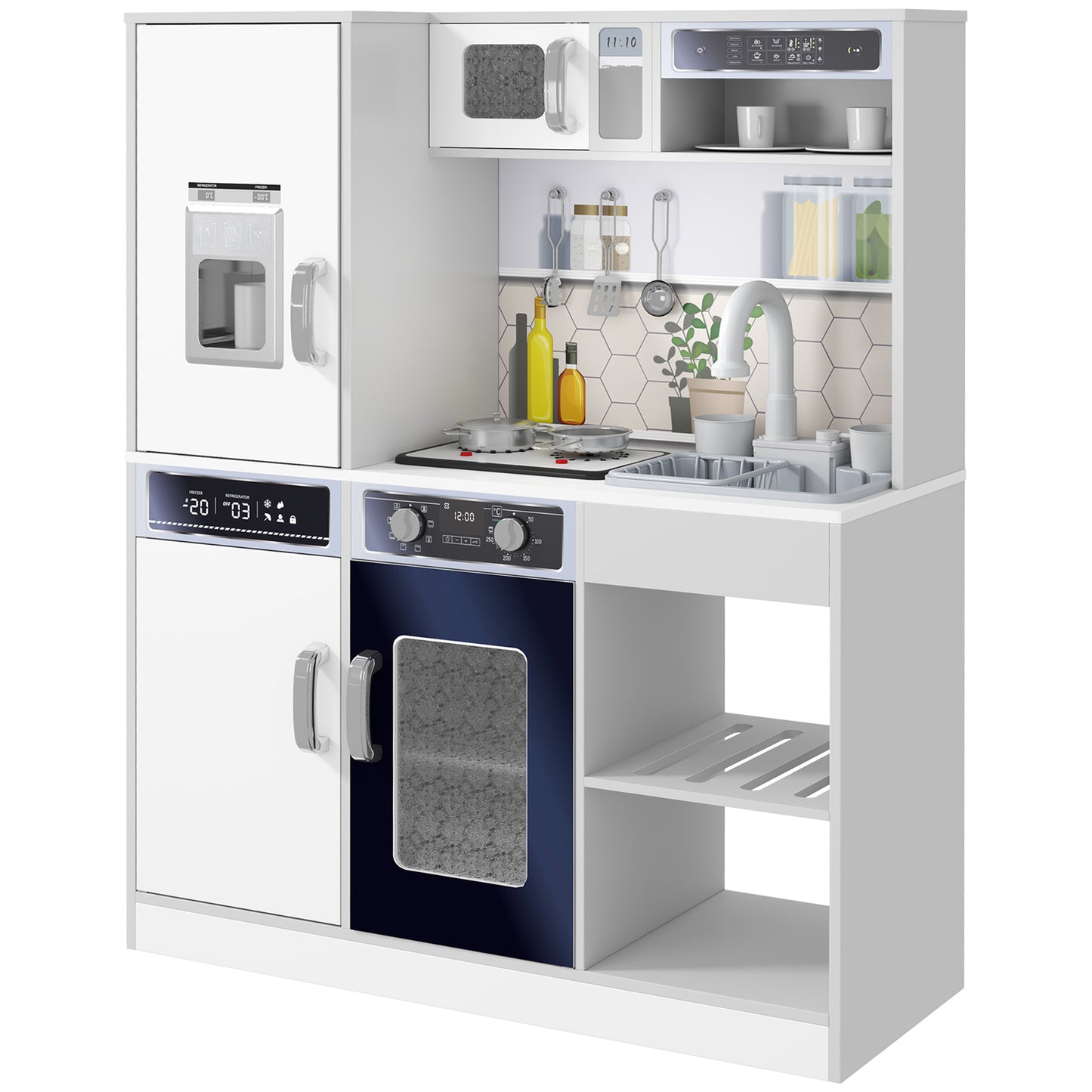 Photo of AIYAPLAY Pretend Play Toy Kitchen, Kids Kitchen Playset w/ Sounds, Lights, Running Water, Coffee Maker, Refrigerator in Refrigerator colour on a white background