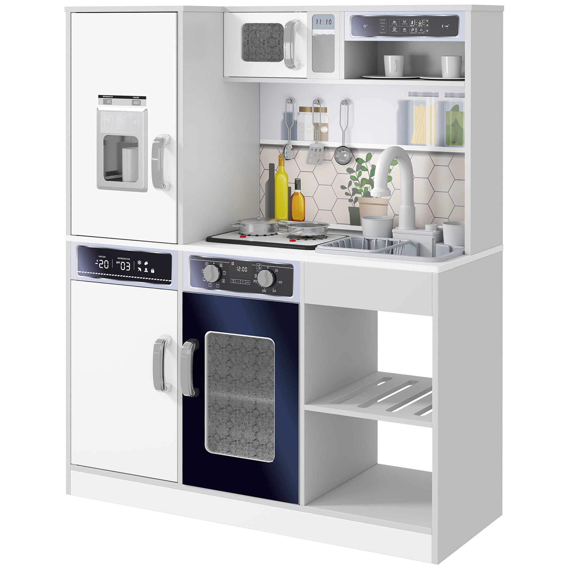 Photo of AIYAPLAY Pretend Play Toy Kitchen, Kids Kitchen Playset w/ Sounds, Lights, Running Water, Coffee Maker, Refrigerator in Refrigerator colour on a white background