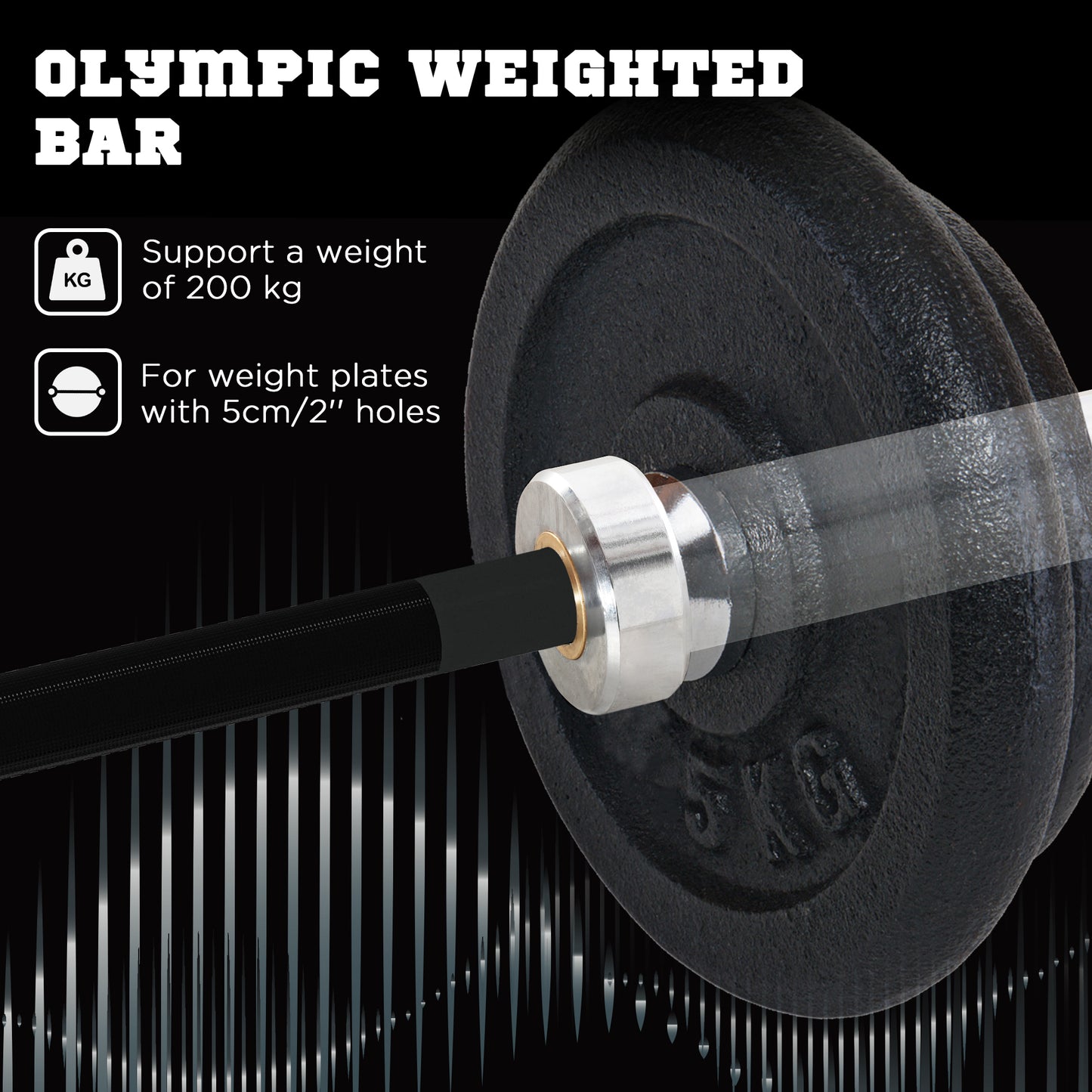 SPORTNOW 210cm Barbell Set, Barbell Bar for 5cm Weight Plates for Loading 200kg Weight Plates, for Home Gym Weight Training