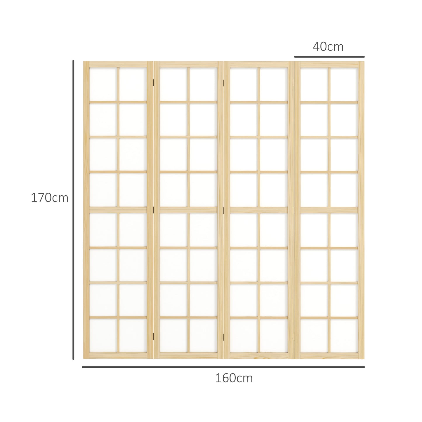 HOMCOM 4 Panel Folding Room Divider, Freestanding Room Separator, Indoor Privacy Screen for Living Room, Bedroom, 160 x 170cm