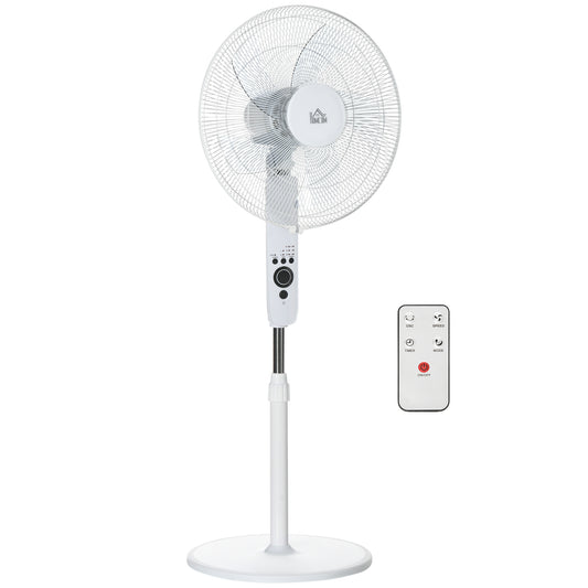 Photo of HOMCOM 124cm Pedestal Fan with Sleep Mode, Oscillating Standing Fan with 3 Modes, Remote Control, Adjustable Height, White in White colour on a white background
