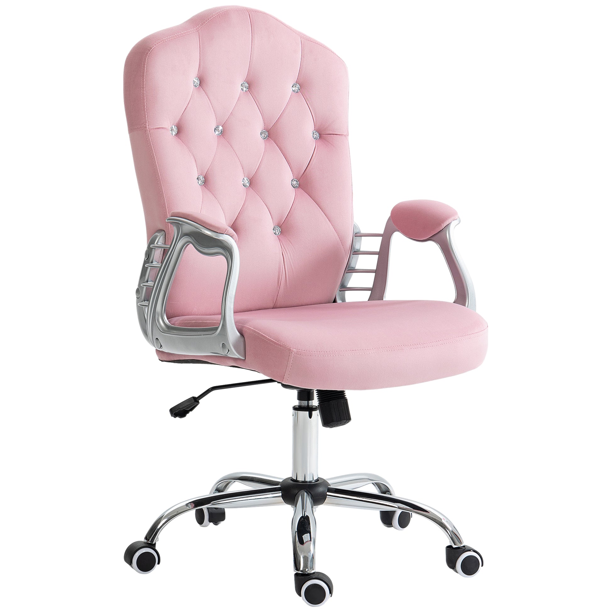 Photo of Vinsetto Velvet-Feel Work Chair, with Diamante Back - Pink in Pink colour on a white background