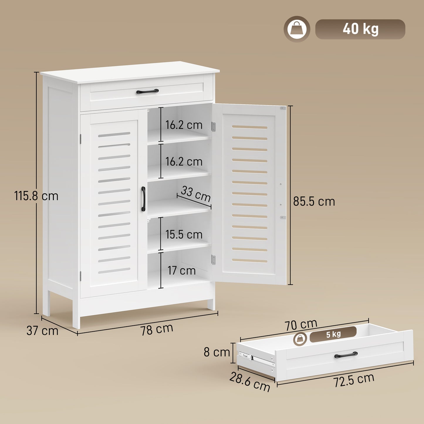 HOMCOM Shoe Cabinet with Louvered Doors, Modern Shoe Storage Cabinet with Drawer and Adjustable Shelves, White