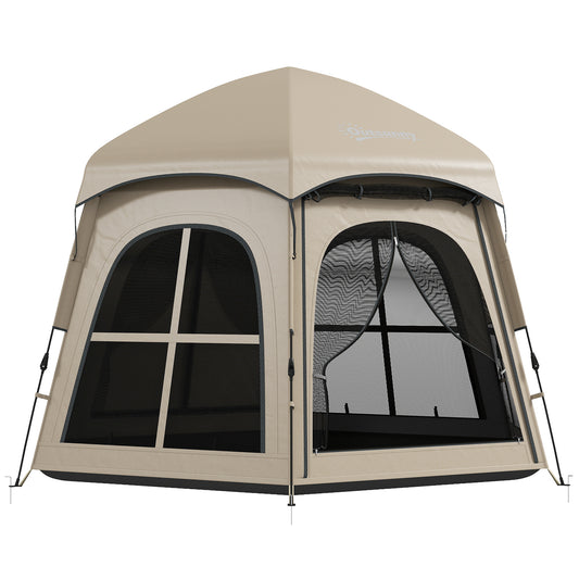 Photo of Outsunny Pop Up Tent 3000mm Waterproof Instant Camping Tent 3-4 Person with 2 Doors 4 Windows Khaki in Khaki colour on a white background