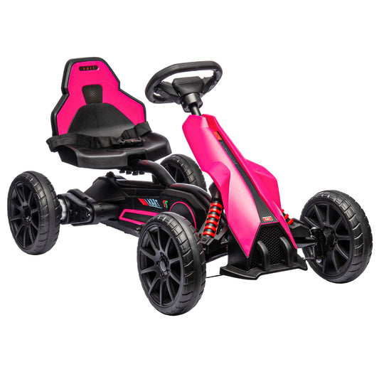 Photo of HOMCOM 12V Electric Go-Kart for Kids, Ride-On Racing Go-Kart, with Forward and Reversing Functions, for Ages 3-8 Years - Pink in Pink colour on a white background