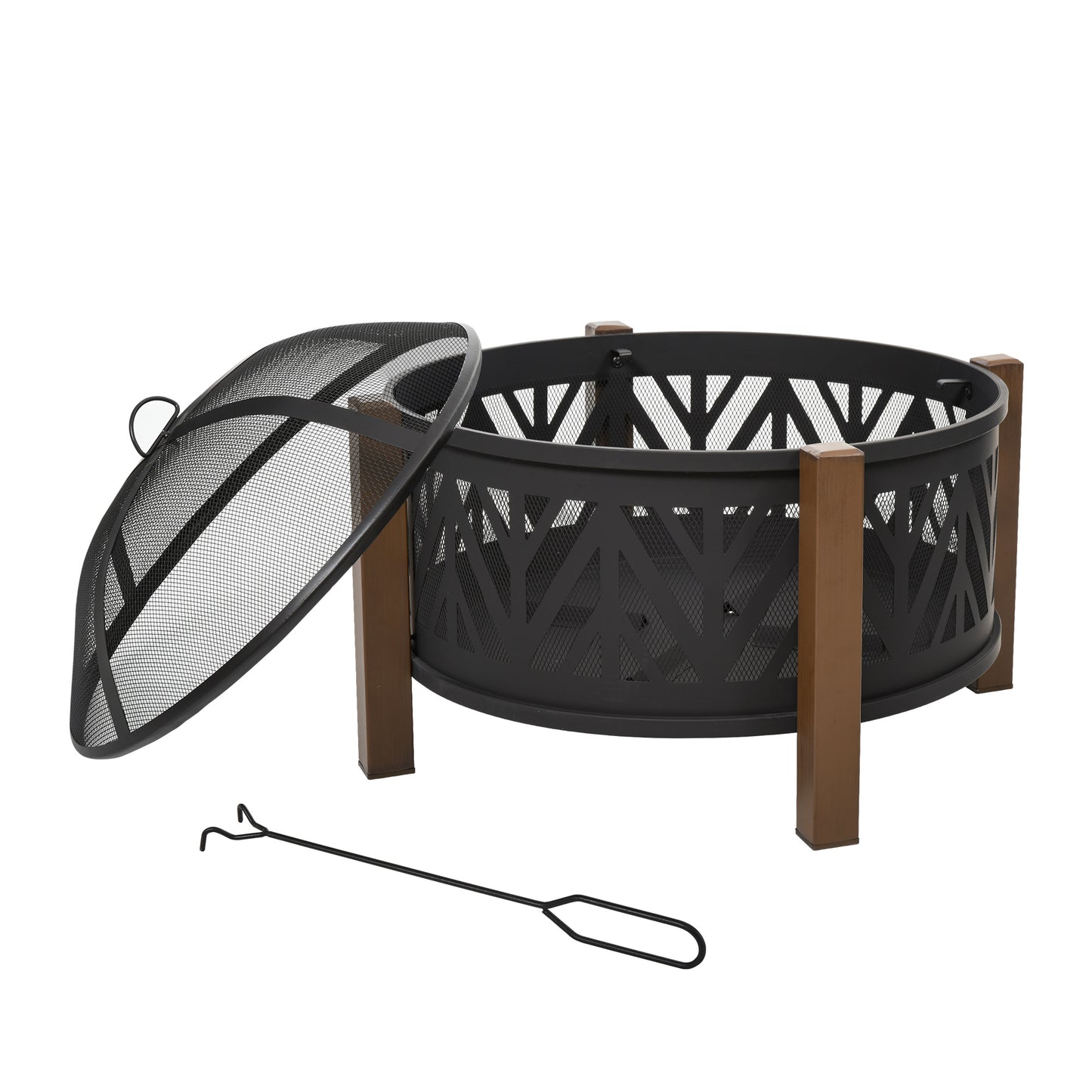 Photo of Outsunny Metal Large Firepit Bowl Outdoor 2-In-1 Round Fire Pit Brazier w/ Lid,  BBQ Grill, Poker for Backyard, Camping, Bonfire, Wood Burning Stove, 78 x 78 x 60cm, Black in Black colour on a white background