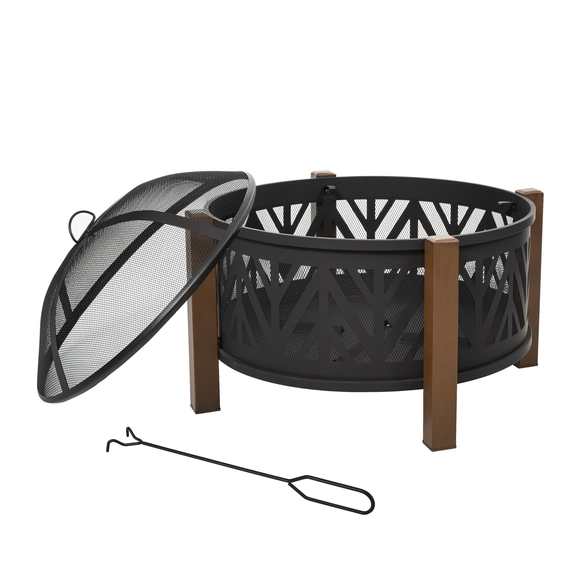 Photo of Outsunny Metal Large Firepit Bowl Outdoor 2-In-1 Round Fire Pit Brazier w/ Lid,  BBQ Grill, Poker for Backyard, Camping, Bonfire, Wood Burning Stove, 78 x 78 x 60cm, Black in Black colour on a white background