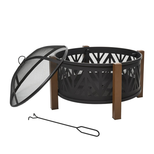 Photo of Outsunny Metal Large Firepit Bowl Outdoor 2-In-1 Round Fire Pit Brazier w/ Lid,  BBQ Grill, Poker for Backyard, Camping, Bonfire, Wood Burning Stove, 78 x 78 x 60cm, Black in Black colour on a white background