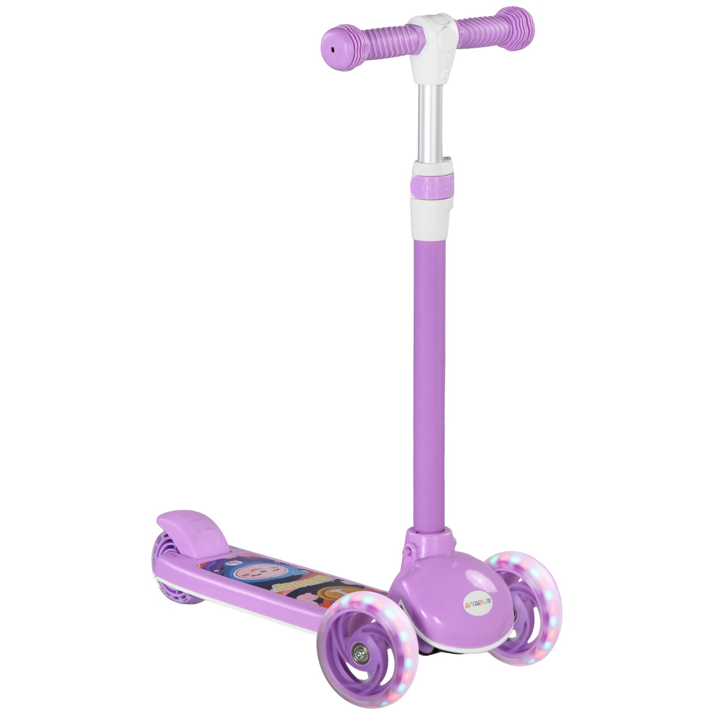 Photo of AIYAPLAY Kids 3 Wheel Scooter for 2-6 Years Old w/ Adjustable Height, LED Light, TPE Handlebar, Purple in Purple colour on a white background
