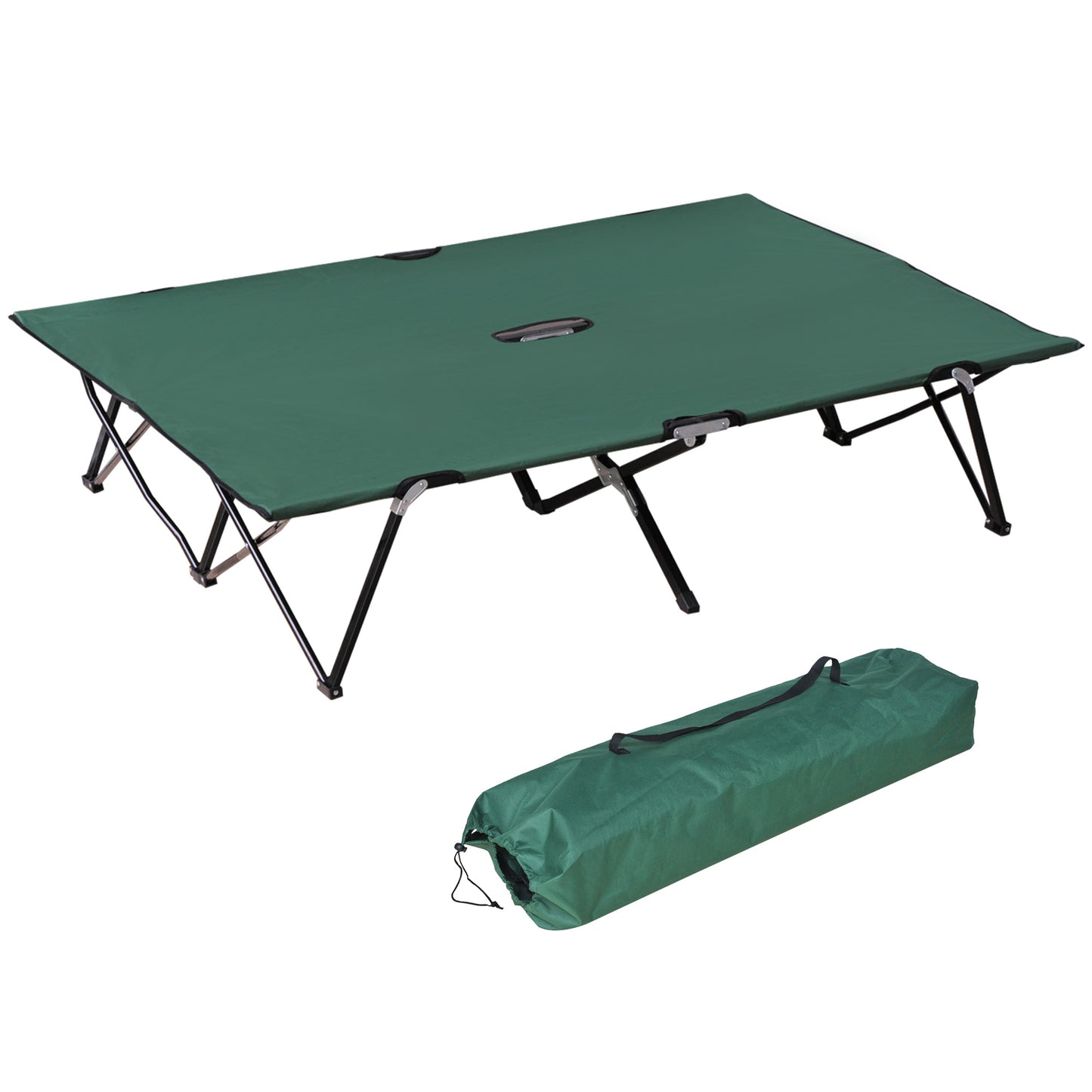 Photo of Outsunny Double Camping Cot Bed, with Bag - Green in Green colour on a white background