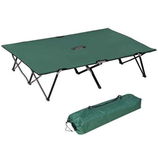 Photo of Outsunny Double Camping Cot Bed, with Bag - Green in Green colour on a white background