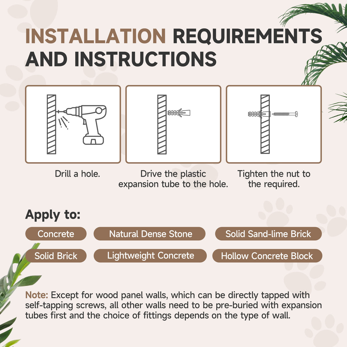 PawHut cat wall shelf set installation guide for mounting on masonry walls