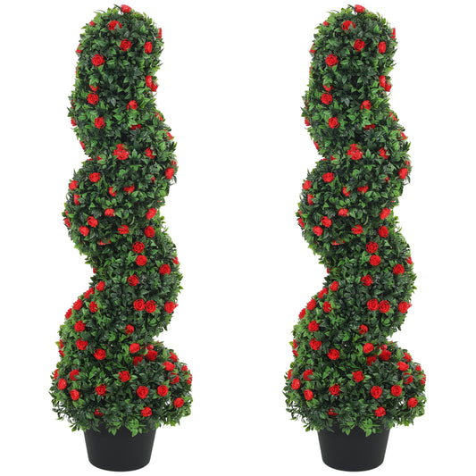 Photo of HOMCOM Decorative Artificial Plants Set of 2, UV Resistant Fake Plants in Pot for Indoor Outdoor Decor, 90cm, Red in Red colour on a white background