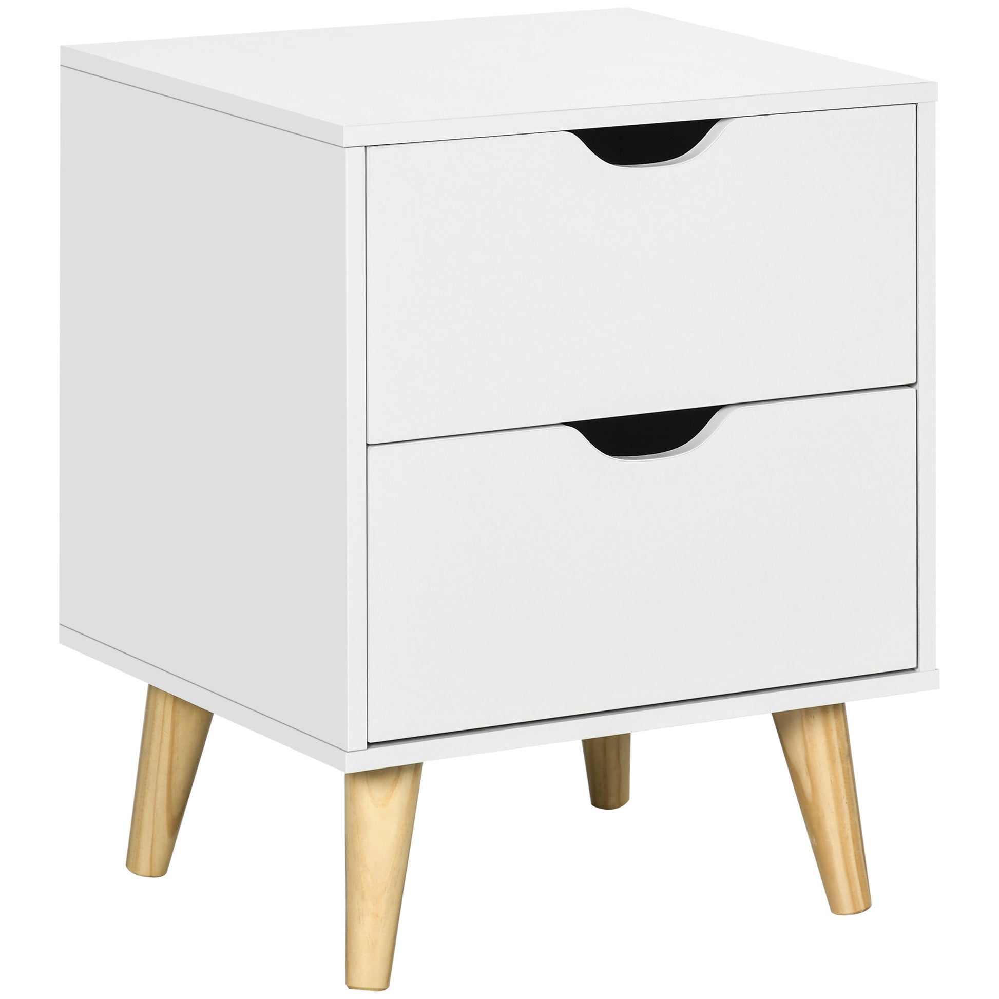 Photo of HOMCOM Bedside Table, Bedside Cabinet with 2 Drawers, Side End Table with Pine Wood Legs for Bedroom Living Room, White in White colour on a white background