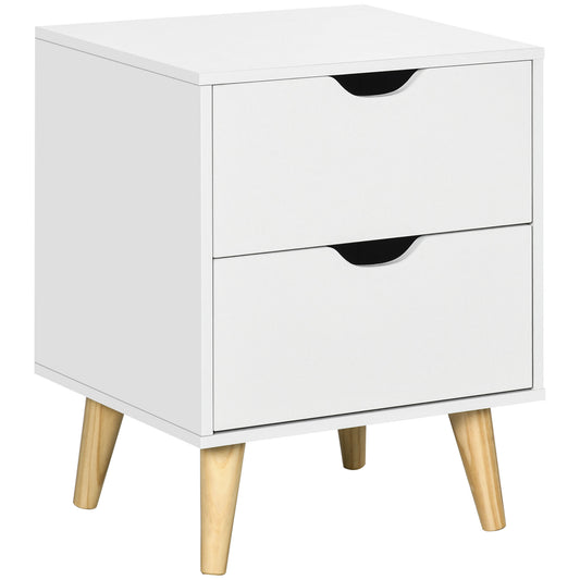 Photo of HOMCOM Bedside Table, Bedside Cabinet with 2 Drawers, Side End Table with Pine Wood Legs for Bedroom Living Room, White in White colour on a white background