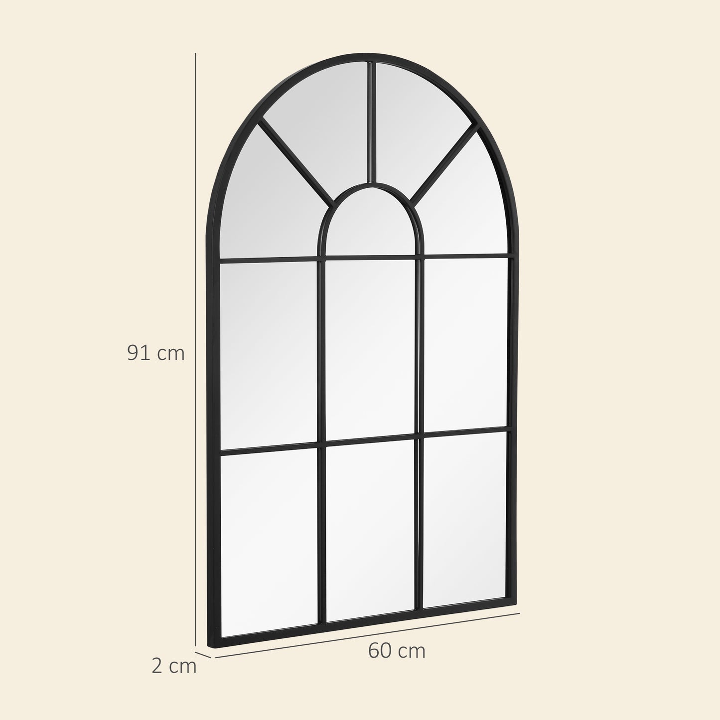 HOMCOM 90 X 61cm Arched Grid Mirror - Black