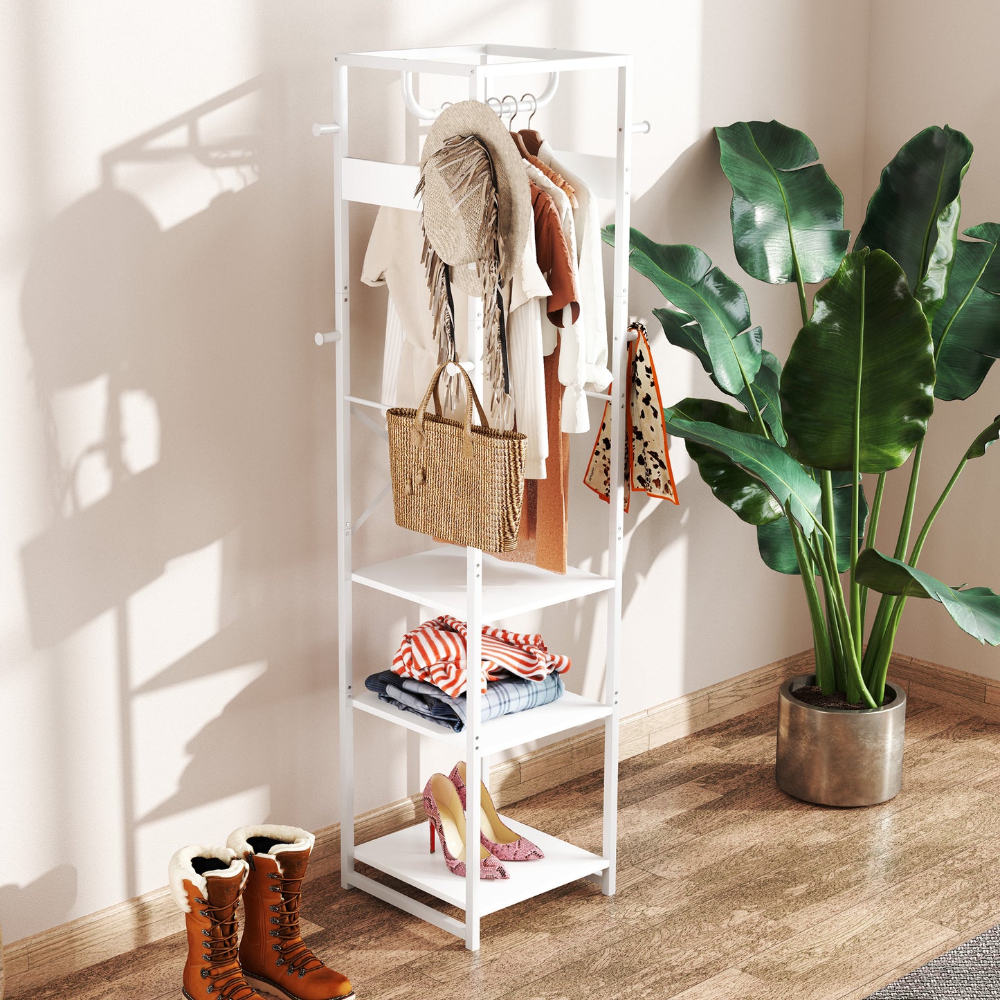 HOMCOM Multi-Storage Clothes Rack - White