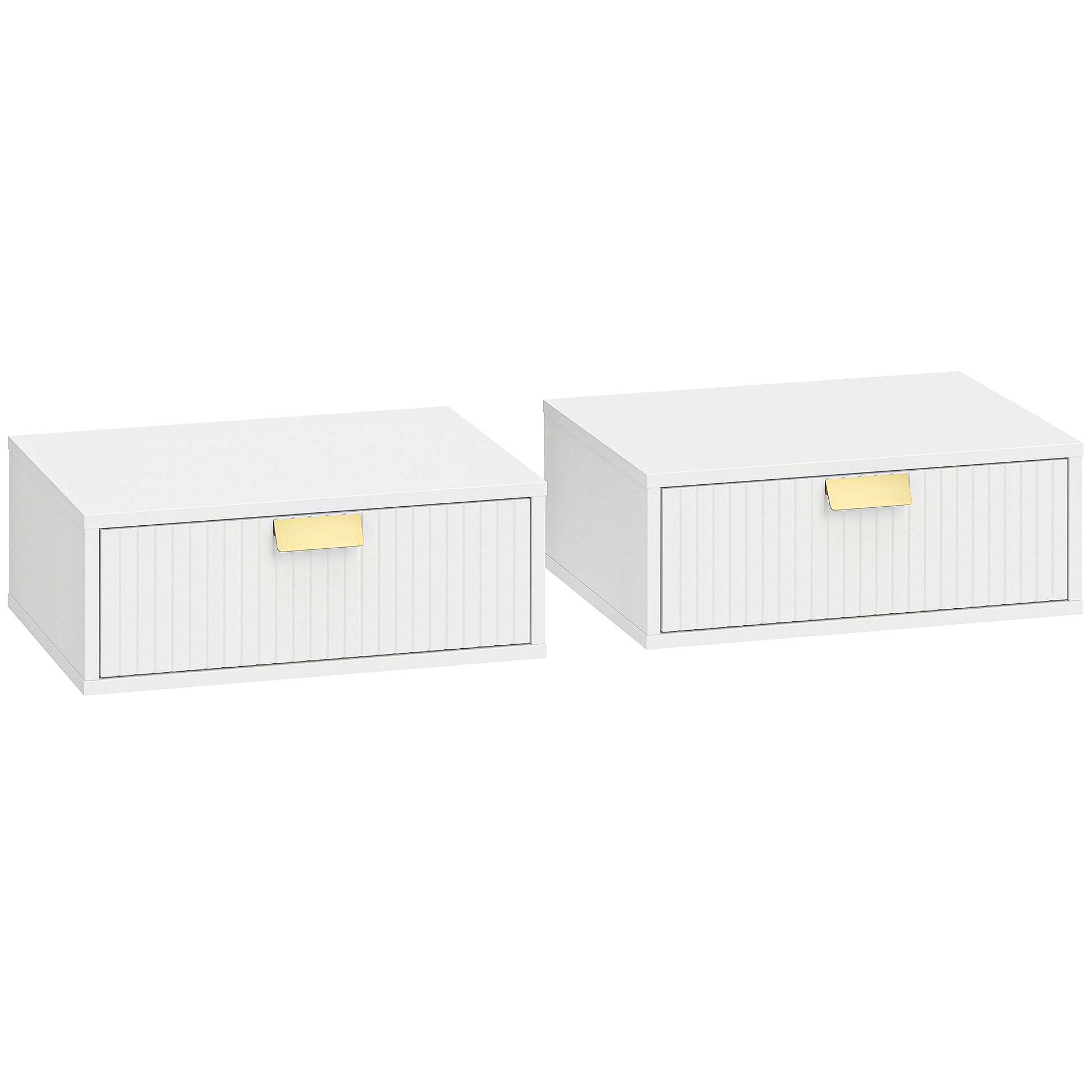 Photo of HOMCOM Modern Floating Nightstands Set of 2, Wall Mounted Bedside Tables with Wave Drawer White in White colour on a white background