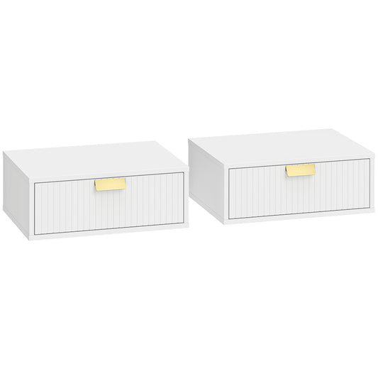 Photo of HOMCOM Modern Floating Nightstands Set of 2, Wall Mounted Bedside Tables with Wave Drawer White in White colour on a white background