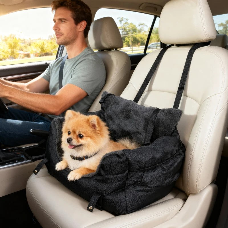 PawHut Dog Car Seat for Small Dogs with Fixed Buckle, Safety Leash, Washable Cover, 58 x 45 x 28 cm, Black