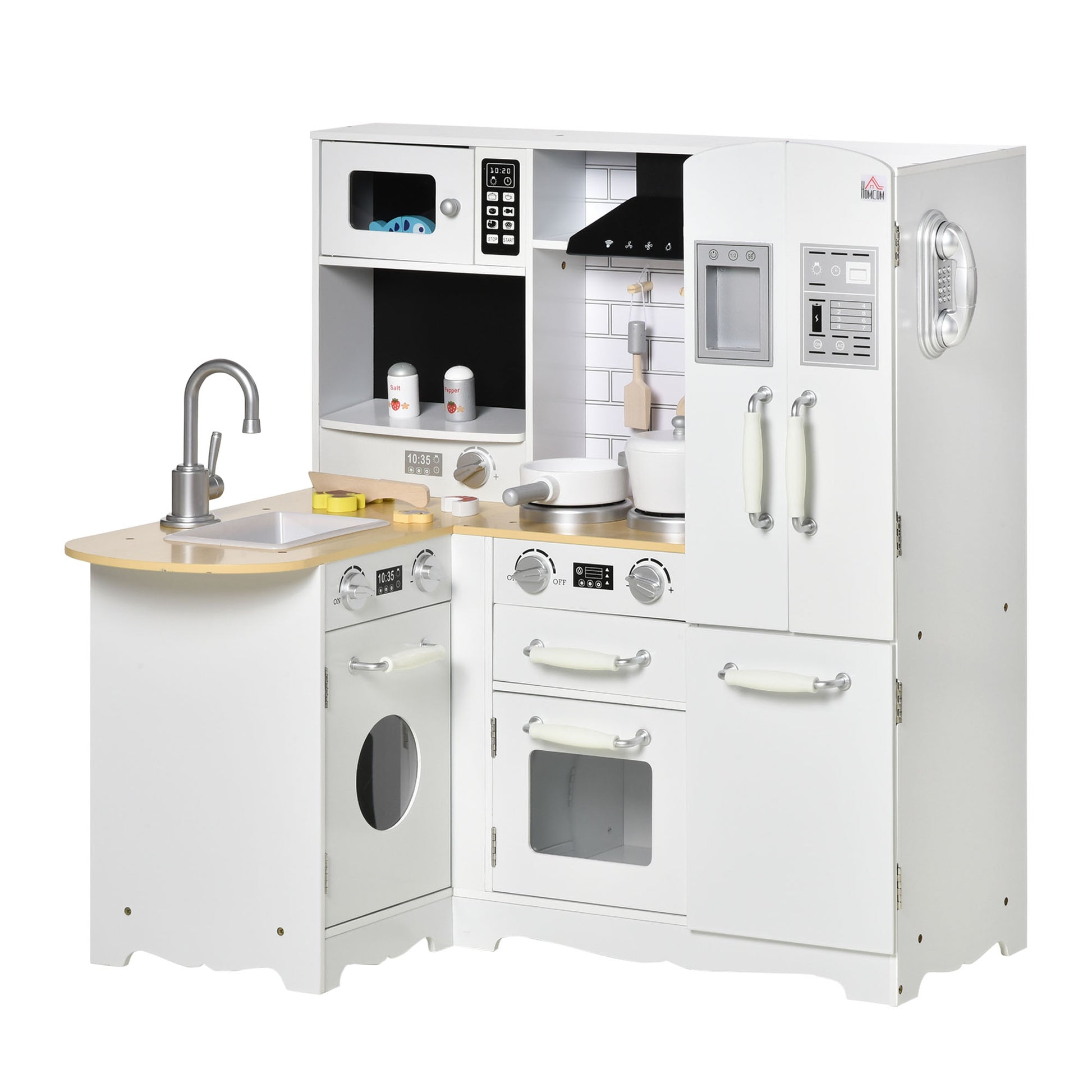 Photo of HOMCOM Kids Kitchen Playset, Large Pretend Role Play Kitchen, White in White colour on a white background