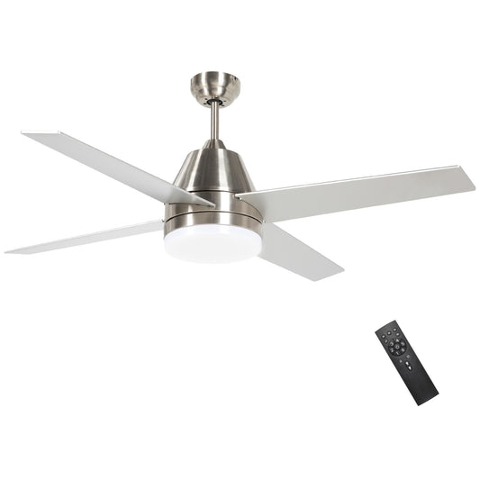 Photo of HOMCOM Ceiling Fan with LED Light, Flush Mount Ceiling Fan Lights with Reversible Blades, Remote, Silver and Black in Black colour on a white background
