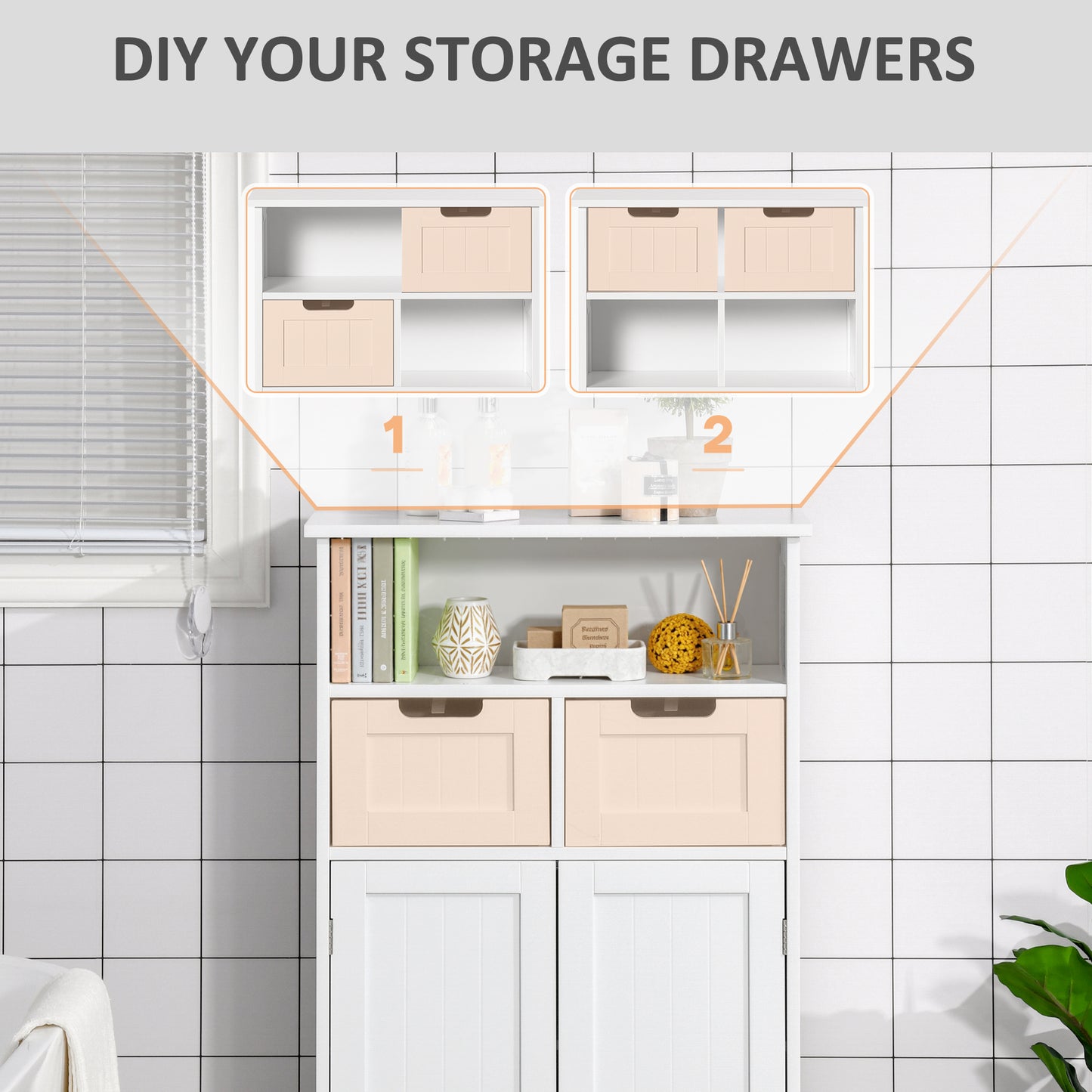 kleankin Bathroom Cabinet, Free Standing Bathroom Storage Cabinet with 2 Drawers and Adjustable Shelf, Small Bathroom Storage Unit, White