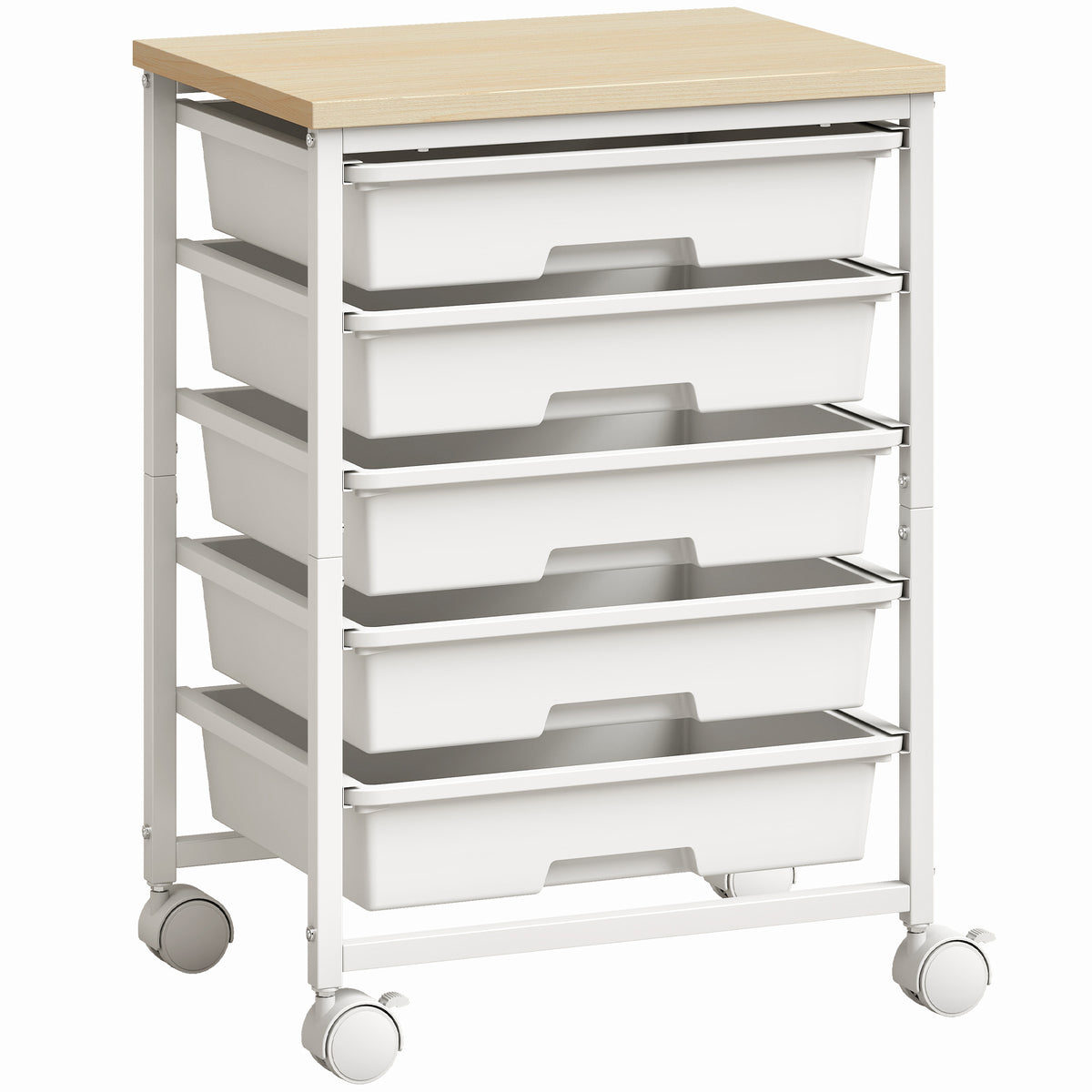 Photo of HOMCOM 6-Tier Storage Trolley on Wheels, Metal Kitchen Rolling Cart with 5 Pull-Out Drawers, White in White colour on a white background