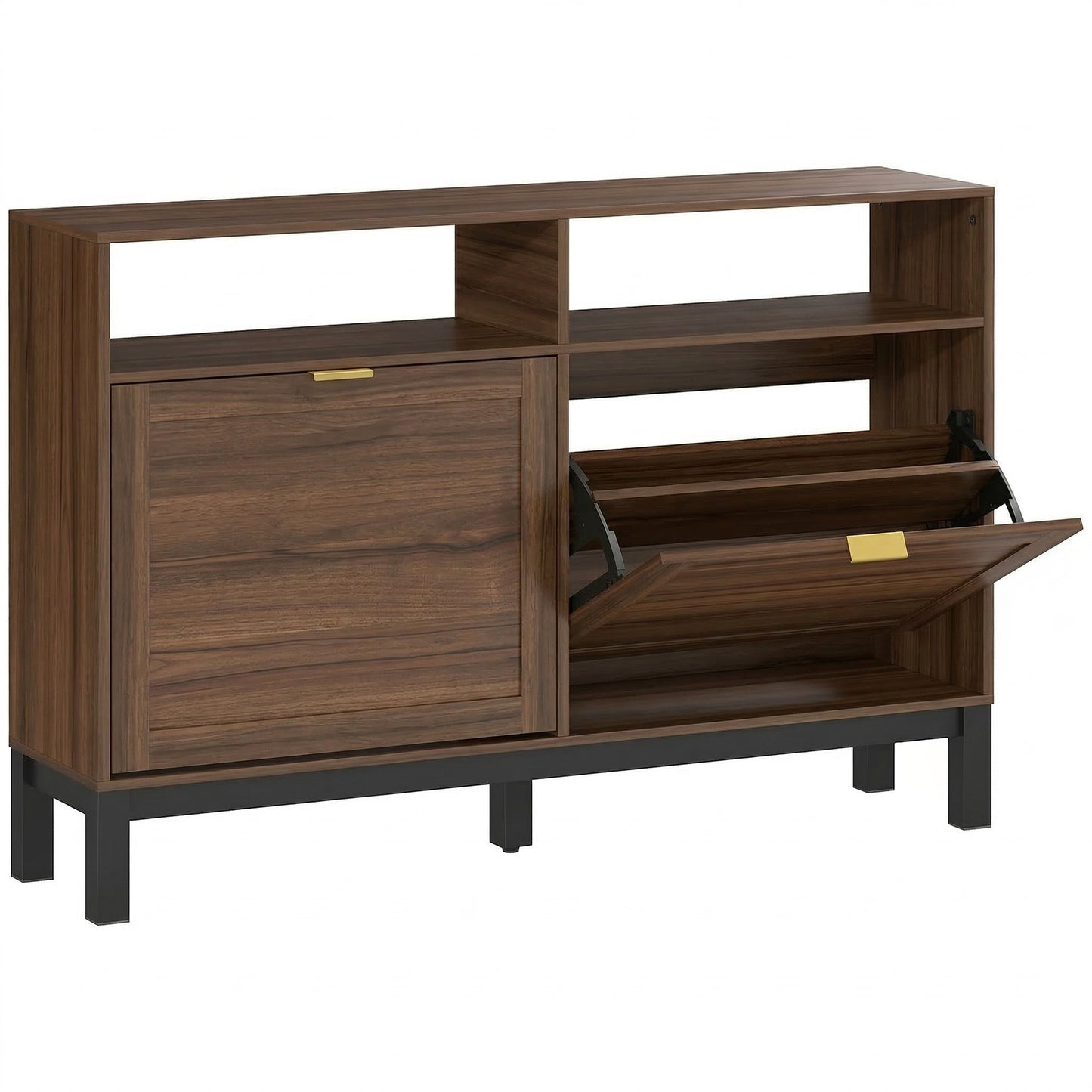 Photo of HOMCOM Shoe Cabinet with 2 Flip Drawers, Narrow Shoe Storage Top for Entryway Hallway, Rustic Brown in Brown colour on a white background